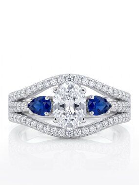 Blue Sapphire Oval Gemstone ring, size 7, 925 Sterling Silver Charmed Aroma